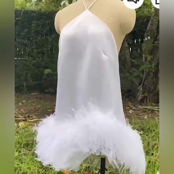 White halter mini dress with feathers - bridal party dress - Picture 3 of 9